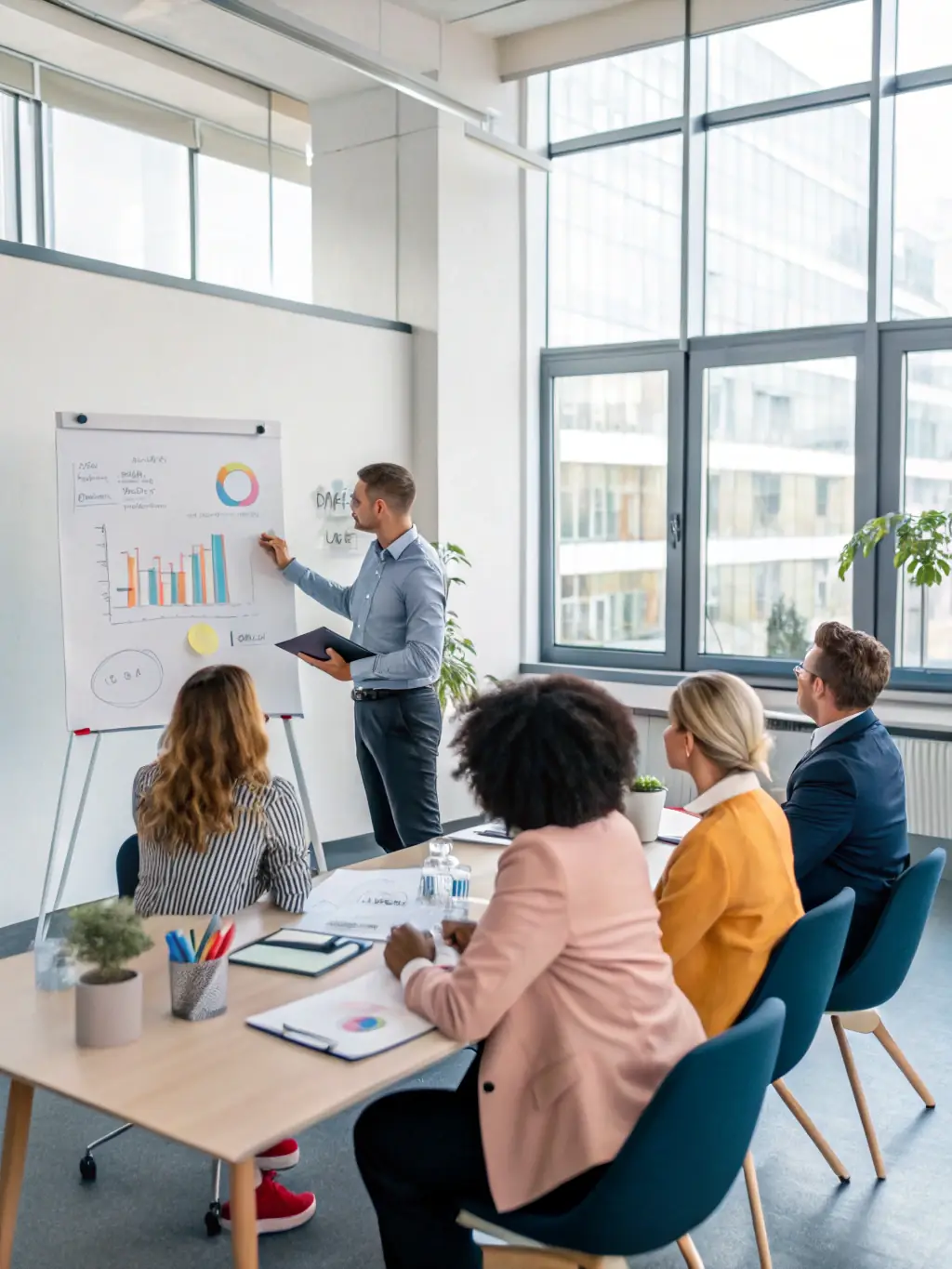 An image of a consultant presenting a strategy plan to a real estate team in a modern office setting, representing Ignite Scope's consulting services.