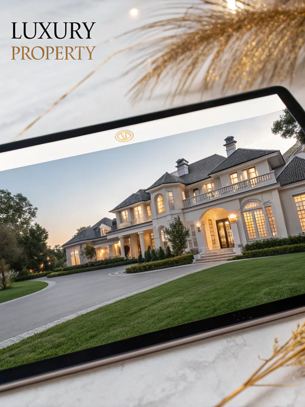 A creative visual representing a targeted advertising campaign specifically designed for luxury real estate, showcasing high-end properties and affluent demographics.